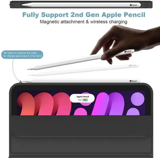Alt view image 2 of 5 - iMieet iPad Mini 7 Case 2024 (A17 Pro), iPad Mini 6 Case (8.3-Inch,2021 Model), iPad Mini 7th/6th Generation Case with Pencil Holder, Trifold Stand Smart Case with Soft TPU Back,Black