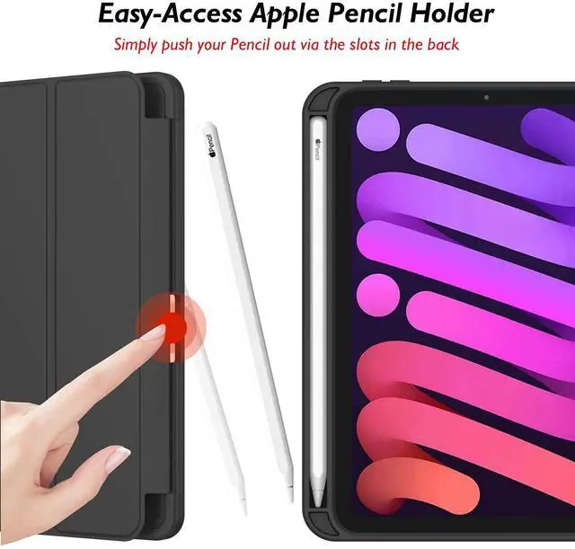 Alt view image 3 of 5 - iMieet iPad Mini 7 Case 2024 (A17 Pro), iPad Mini 6 Case (8.3-Inch,2021 Model), iPad Mini 7th/6th Generation Case with Pencil Holder, Trifold Stand Smart Case with Soft TPU Back,Black