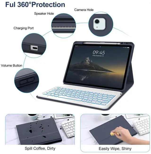 Alt view image 4 of 5 - IVEOPPE Keyboard Case for iPad Air 13 (M2 2024/M3 2025) - 7 Color Backlit, Wireless Detachable Bluetooth Keyboard with Auto Sleep/Wake Function, Stain Proof Folio Cover for iPad Air 13,Blue