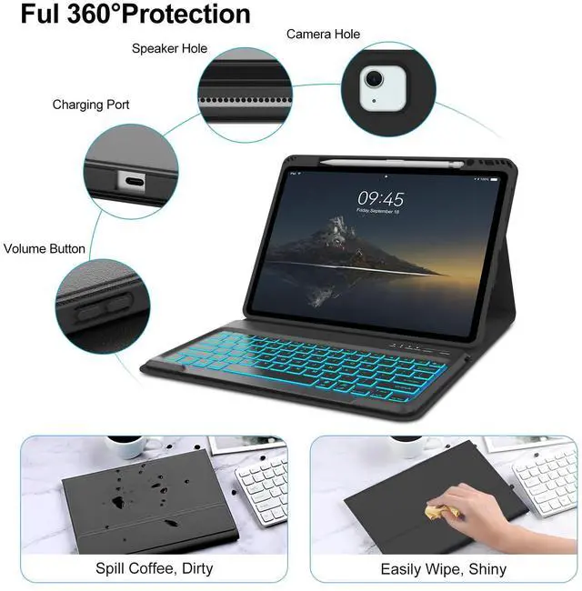 Alt view image 4 of 5 - IVEOPPE Keyboard Case for iPad Air 13 (M2 2024/M3 2025) - 7 Color Backlit, Wireless Detachable Bluetooth Keyboard with Auto Sleep/Wake Function, Stain Proof Folio Cover for iPad Air 13,Black