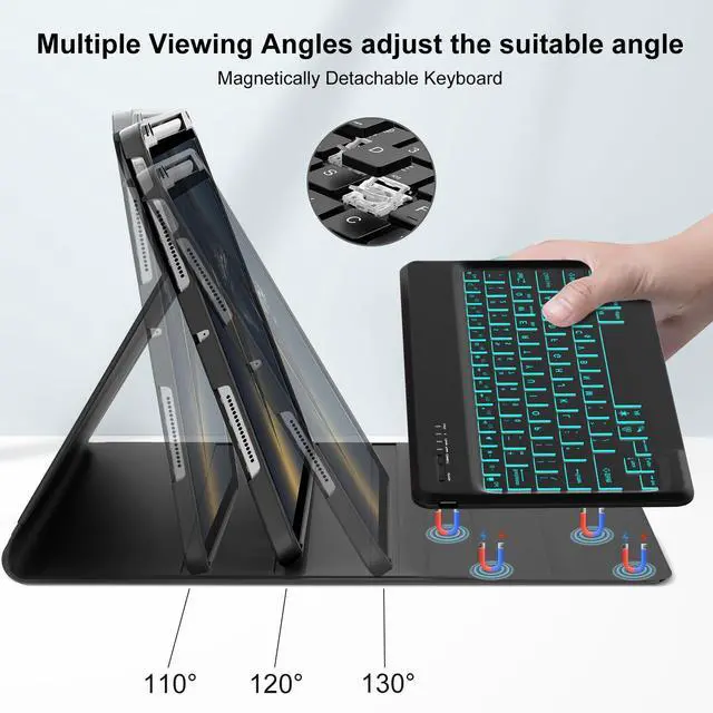 Alt view image 5 of 5 - IVEOPPE Keyboard Case for iPad Air 13 (M2 2024/M3 2025) - 7 Color Backlit, Wireless Detachable Bluetooth Keyboard with Auto Sleep/Wake Function, Stain Proof Folio Cover for iPad Air 13,Black