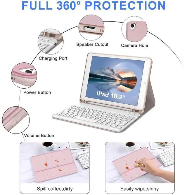 Alt view image 4 of 5 - IVEOPPE Keyboard Case for iPad 10.2" 9th/8th/7th Gen, for iPad Air 10.5"(3rd Gen)/for iPad Pro 10.5 in,Detachable Wireless Stand Folio Case for iPad with Keyboard, Auto Sleep/Wake,Light Pink