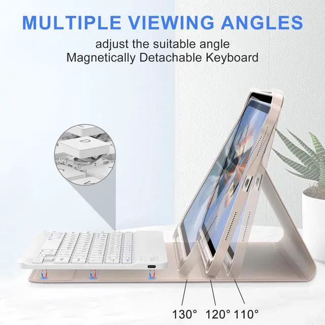 Alt view image 5 of 5 - IVEOPPE Keyboard Case for iPad 10.2" 9th/8th/7th Gen, for iPad Air 10.5"(3rd Gen)/for iPad Pro 10.5 in,Detachable Wireless Stand Folio Case for iPad with Keyboard, Auto Sleep/Wake,Light Pink