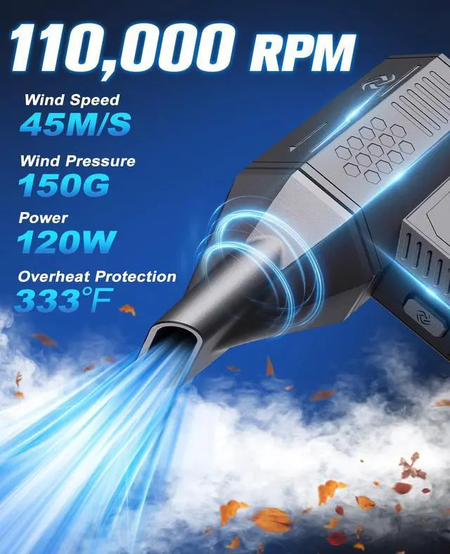 Alt view image 3 of 5 - Electric Air Duster Rechargeable 110000RPM Compact Super Power Turbo Violent Fan Handheld Brushless High Pressure Compressed Air Duster for Computer Keyboard PC Car Home Outdoor Office Cleaning