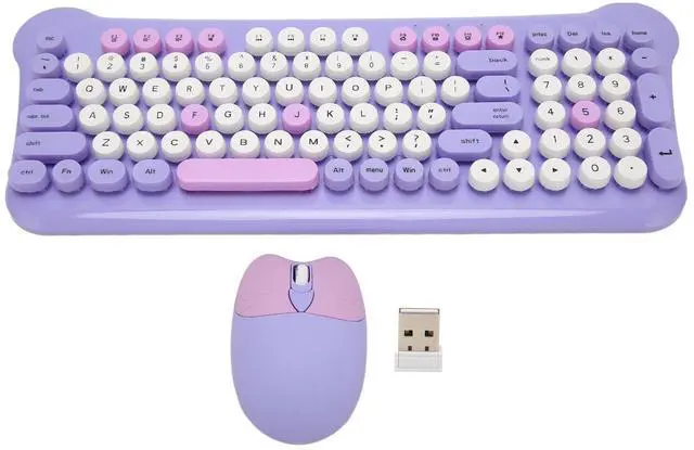 Main image of Wireless Keyboard and Mouse Combo, Colorful Retro Typewriter Keyboard with Round Keycaps, Wireless Mouse and Keyboard for Computer Laptop (Purpl)