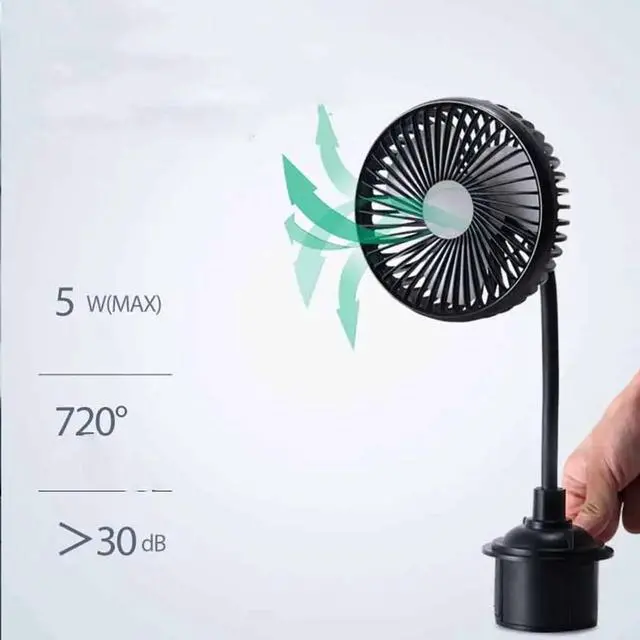 Alt view image 2 of 5 - Car Fan, USB Car Fan Mounted in Cup Holder with 3 Speeds Adjustable Low Noise 360 Degree Rotatable Portable Vehicle Cooling Fan for Travel