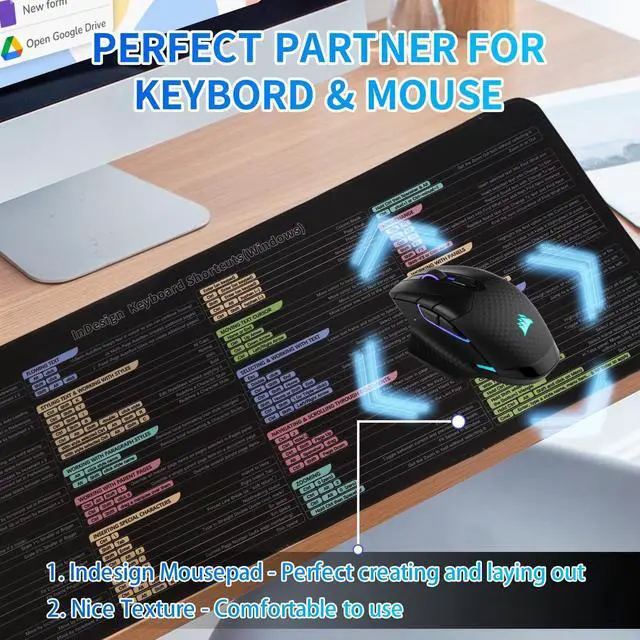 Alt view image 4 of 5 - InDesign Mousepad, InDesign Keyboard Shortcuts for Windows,Large Size, Waterproof, Anti Slip Keyboard Pad,Keyboard Tips, Gifts for Beginner with Creating and Designing Desk Mat