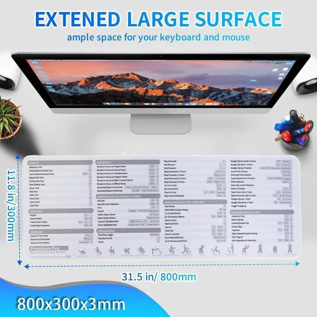 Alt view image 2 of 5 - Premiere Pro Shortcuts Mousepad, Adobe Premiere Keyboard Mouse Pad, Quick Reference Keyboard Shortcut Desk Mat for Video Eidting,Large Size,Waterproof, Non-Slip, Gifts for Friend
