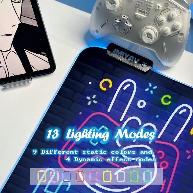 Alt view image 4 of 5 - JMIYAV Black Gaming Mouse Pad RGB Mousepad Non-Slip Rubber Base Extra Large Cool XL Computer Desk Pad Gaming Accessories Gaming Setup LED Light Up Extended Big Mouse Pad for Gamer (31.5x12In)