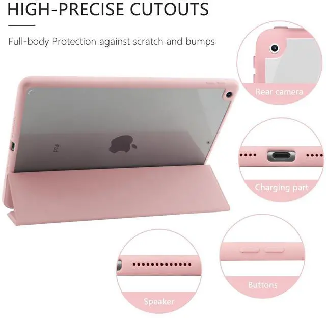 Alt view image 4 of 5 - JOYLAND Pink Hibiscus Flower Pattern Case for iPad Air 13-inch (M2) 2024, Clear Acrylic Hard Back Pink Case with Pencil Holder Trifold Stand Tablet Cover (Model Number:A2898/A2899/A2900)
