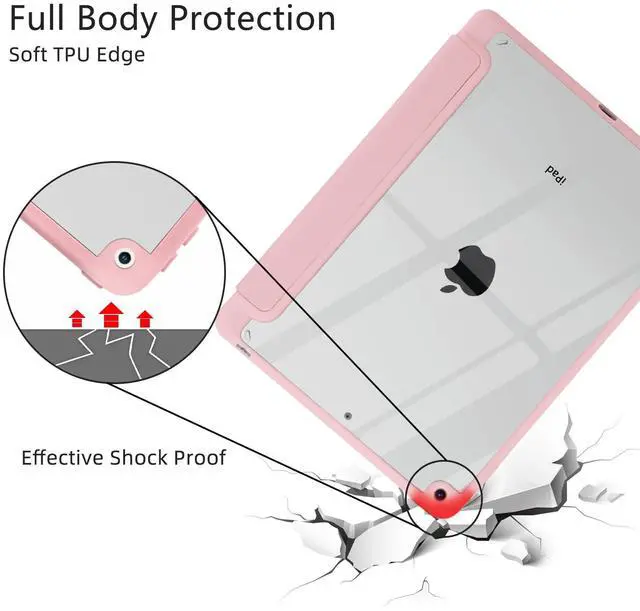 Alt view image 5 of 5 - JOYLAND Pink Hibiscus Flower Pattern Case for iPad Air 13-inch (M2) 2024, Clear Acrylic Hard Back Pink Case with Pencil Holder Trifold Stand Tablet Cover (Model Number:A2898/A2899/A2900)