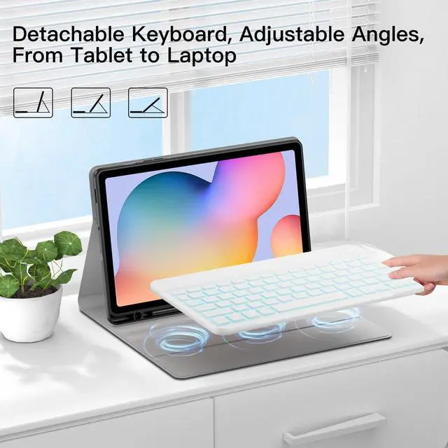 Alt view image 2 of 5 - JUQITECH Backlit Keyboard Case for Samsung Galaxy Tab S6 Lite 10.4" 2024/2022/2020, Galaxy Tab S6 Lite SM-P620/P625/P610/P613/P615/P619 Tablet Cover Case with Wireless Keyboard S Pen Holder, Pink