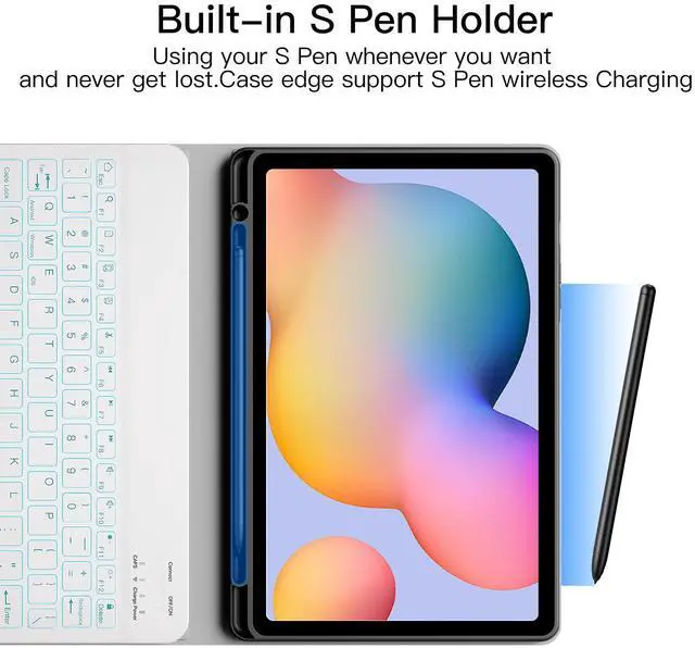 Alt view image 5 of 5 - JUQITECH Backlit Keyboard Case for Samsung Galaxy Tab S6 Lite 10.4" 2024/2022/2020, Galaxy Tab S6 Lite SM-P620/P625/P610/P613/P615/P619 Tablet Cover Case with Wireless Keyboard S Pen Holder, Pink