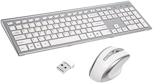 Main image of Wireless Keyboard and Mouse Combo USB 2.4G Wireless Keyboard Compatible Windows Desktop Laptop Office Business Silver White
