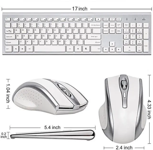 Alt view image 3 of 5 - Wireless Keyboard and Mouse Combo USB 2.4G Wireless Keyboard Compatible Windows Desktop Laptop Office Business Silver White