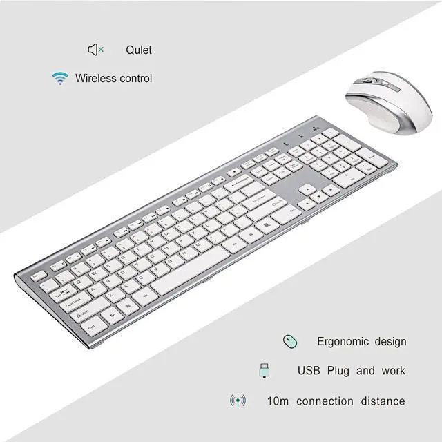 Alt view image 2 of 5 - Wireless Keyboard and Mouse Combo USB 2.4G Wireless Keyboard Compatible Windows Desktop Laptop Office Business Silver White