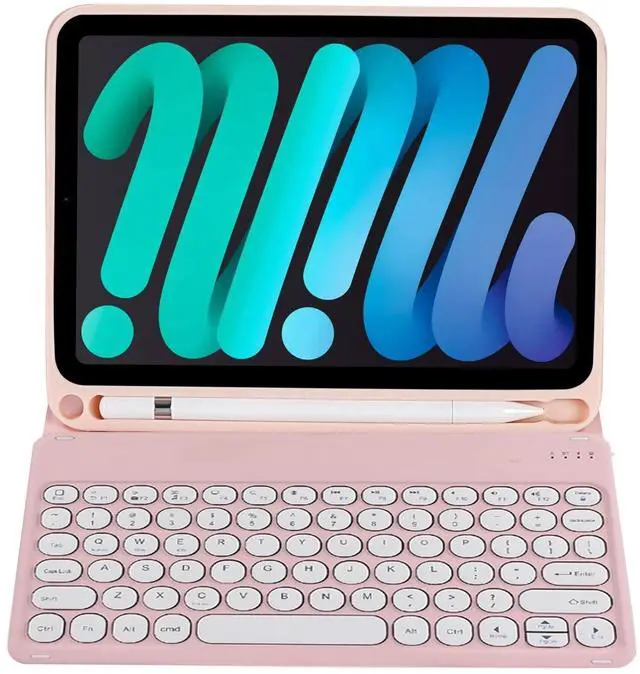 Alt view image 4 of 5 - KcoxdCn Slim Candy Colors Keyboard Case Compatible with iPad Mini 7 (A17 Pro) 2024 / iPad Mini 6 (2021) 8.3 inch with Pencil Holder Mutil Angles Stand Cover Detachable Wireless Keyboard (Pink)