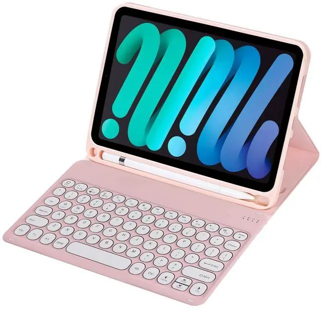 Alt view image 5 of 5 - KcoxdCn Slim Candy Colors Keyboard Case Compatible with iPad Mini 7 (A17 Pro) 2024 / iPad Mini 6 (2021) 8.3 inch with Pencil Holder Mutil Angles Stand Cover Detachable Wireless Keyboard (Pink)