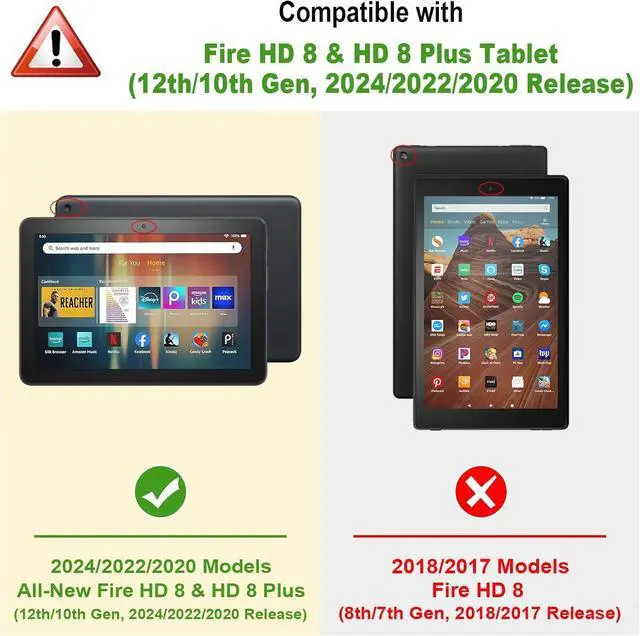 Alt view image 2 of 5 - KEFBWAO Case for  Kindle Fire HD 8 & Fire HD 8 Plus Tablet (12th Generation/10th Generation, 2024/2022/2020), Multi-Angle PU Leather Cover with Stylus Holder for Fire HD 8 Tablet Case, Rose