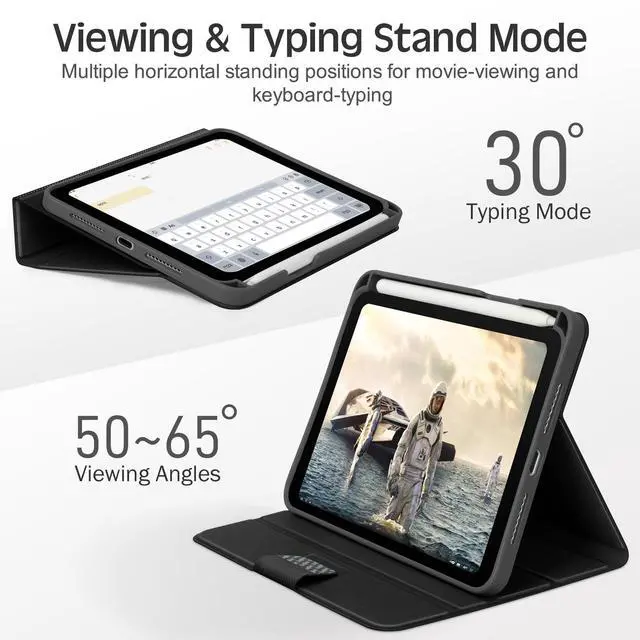 Alt view image 5 of 5 - KingBlanc for iPad Mini 7 (A17 Pro) Case, iPad Mini 7th/6th Generation Case (2024/2021 8.3-inch) with Pencil Holder, PU Leather Stand Cover, Auto Sleep/Wake, Multi-Angle for Viewing/Typing, Black