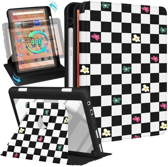 Main image of Kidcube for Kindle Fire HD 10/10 Plus Tablet Case - 13th/11th Generation (2023/2021) 10.1" Women Girls Kids Cute Girly Unique Rotating Stand Pencil Holder Folio Cases for  Fire HD 10/10 Plus