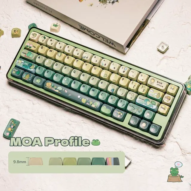 Alt view image 4 of 5 - KiiBoom X Cosydiaries Rainy Froggy Day Keycap Set, 144 Keys MOA Profile Keycaps, PBT Custom Keycaps for Mechanical Keyboard, Compatible with ANSI/ISO, 60%, 65%, 75%, TKL, Full-Sized Layout