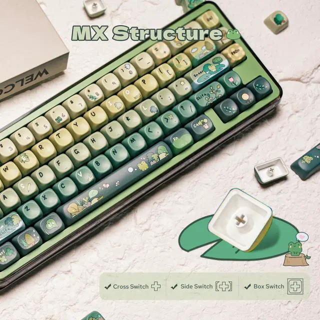 Alt view image 5 of 5 - KiiBoom X Cosydiaries Rainy Froggy Day Keycap Set, 144 Keys MOA Profile Keycaps, PBT Custom Keycaps for Mechanical Keyboard, Compatible with ANSI/ISO, 60%, 65%, 75%, TKL, Full-Sized Layout