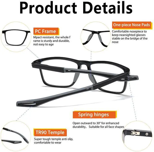 Alt view image 4 of 5 - KISSOUL Photochromic Transition Glasses Far And Near Glasses Driving Glasses UV Blue Light Blocking Eyeglasses Men Women TR90