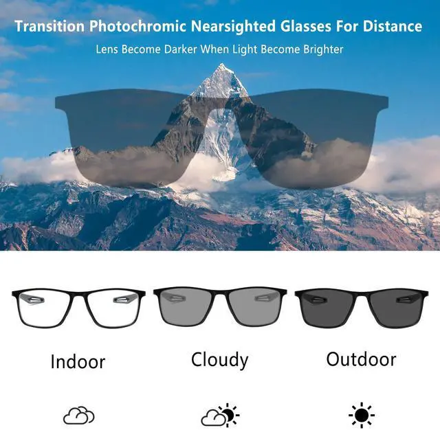 Alt view image 3 of 5 - KISSOUL Photochromic Transition Glasses Far And Near Glasses Driving Glasses UV Blue Light Blocking Eyeglasses Men Women TR90