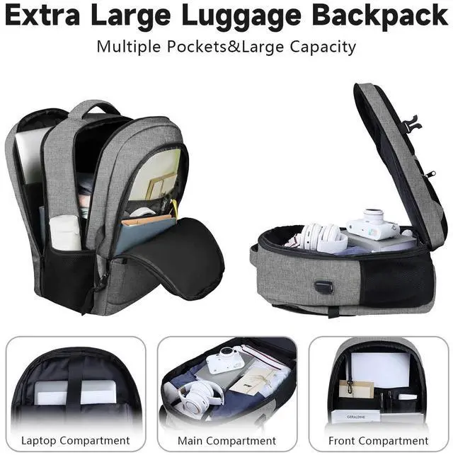 Alt view image 3 of 5 - Lapsouno Extra Large Laptop Backpack, 17 Inch Carry on Travel Backpack, Anti-Theft College School Computer Bag with USB Port, Gift for Men Women, Grey