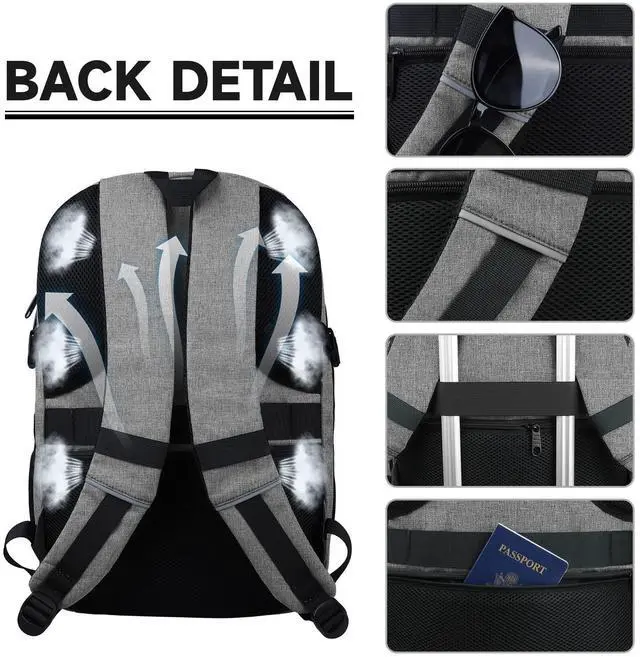Alt view image 4 of 5 - Lapsouno Extra Large Laptop Backpack, 17 Inch Carry on Travel Backpack, Anti-Theft College School Computer Bag with USB Port, Gift for Men Women, Grey