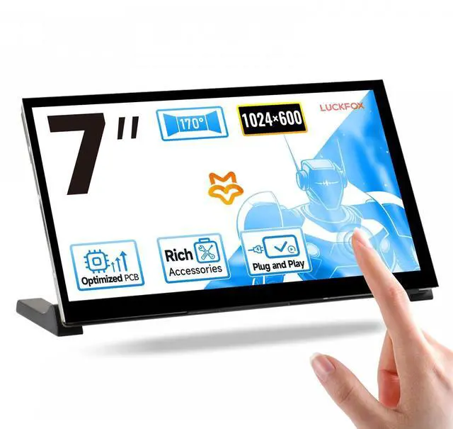 Main image of KLAYERS LUCKFOX Touchscreen for Raspberry Pi,7 inch HDMI 1024x600 Portable Monitor Compatible with Raspberry Pi 5/4/4B/3/3B/Zero 2 W/All Pi Version,Plug & Play LCD IPS Display with Stand