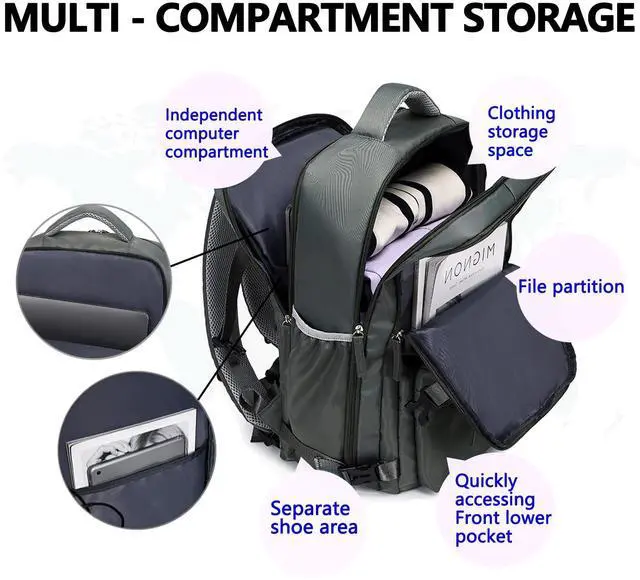 Alt view image 3 of 5 - LydeLog Travel Backpack,Travel Laptop Backpack with USB Charging Port,Suitable for travel, business trips, outdoor etc (Light pink)