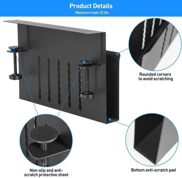 Alt view image 4 of 5 - MAXECHO Desk Side Storage, Under Desk Laptop Mount, Table Side Hanging File Organizer, No Drill Clamp On Cable Management Tray, Laptop Holder with Magnetic Pen Holder for Office and Home, Load 22 Lbs