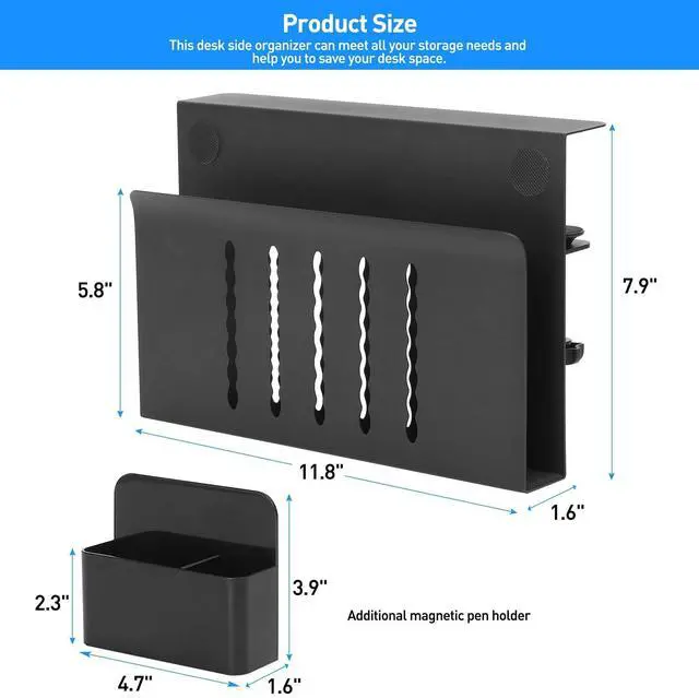 Alt view image 5 of 5 - MAXECHO Desk Side Storage, Under Desk Laptop Mount, Table Side Hanging File Organizer, No Drill Clamp On Cable Management Tray, Laptop Holder with Magnetic Pen Holder for Office and Home, Load 22 Lbs