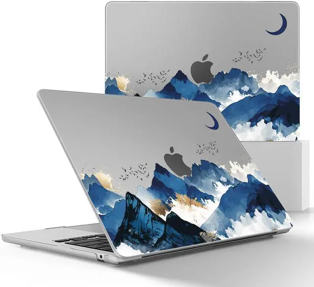 Main image of May Chen for MacBook Air M4 M3 M2 13.6 inch Case 2025 2024 2023 2022 Release, Models: A3240 A3113 A2681, Flexible Plastic Case for M4 13.6" Laptop, Hard Shell with Keyboard Cover, Blue Mountain