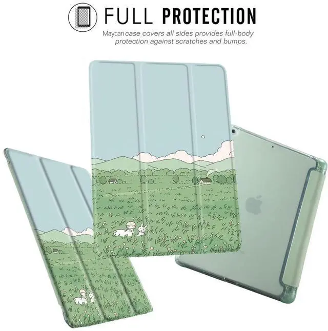 Alt view image 2 of 5 - MAYCARI Cartoon Rabbit Flower Case foriPad Pro 12.9 Inch 2022/2021/2020 with Pencil Holder, Cute iPad Pro 6th/5th/4th Generation Protective Case with Soft TPU Green, Auto Sleep/Wake Cover Slim Shell