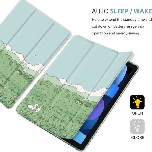 Alt view image 4 of 5 - MAYCARI Cartoon Rabbit Flower Case foriPad Pro 12.9 Inch 2022/2021/2020 with Pencil Holder, Cute iPad Pro 6th/5th/4th Generation Protective Case with Soft TPU Green, Auto Sleep/Wake Cover Slim Shell
