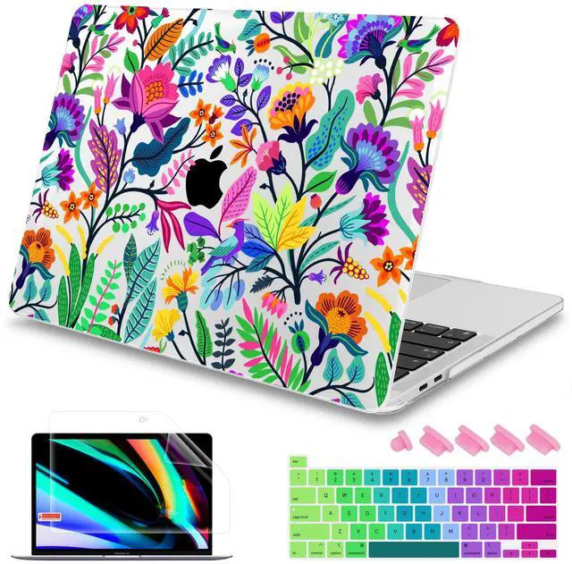 Main image of Mektron for MacBook Pro 16 inch Cover A2141 2019 2020 Release with Retina Display & Touch bar & Touch ID, Bright-Coloured Flowers Hard Case Shell Keyboard Cover Screen Protector Dust Plug