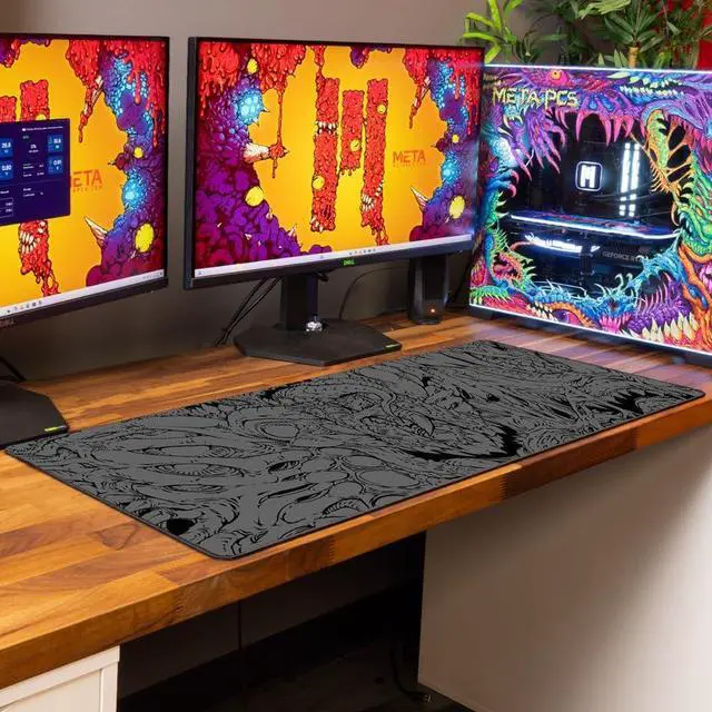 Alt view image 3 of 5 - META Pcs Hyperbeast Artwork Gaming Mouse Mat with Stitched Edges, Durable Non-Slip Natural Rubber Base, Waterproof Computer Keyboard Mat for Esports Pros, Gamer, Desktop, Office, Home, Black/Grey