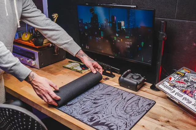 Alt view image 5 of 5 - META Pcs Hyperbeast Artwork Gaming Mouse Mat with Stitched Edges, Durable Non-Slip Natural Rubber Base, Waterproof Computer Keyboard Mat for Esports Pros, Gamer, Desktop, Office, Home, Black/Grey