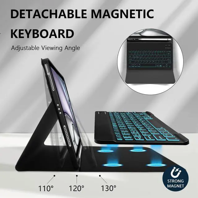 Alt view image 2 of 5 - Mewealth for iPad Air 11-inch (M3/M2-2025/2024) Case with Keyboard, Backlights LED Wireless Keyboard Cover with Pencil Holder for Air 10.9 Inch (5th/4th-2022/2020), Checkered Plaid Blue-Light Blue