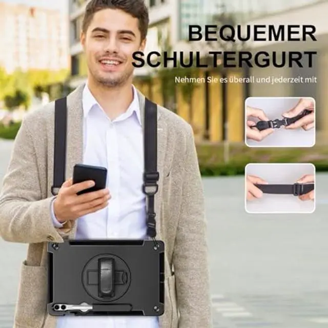 Alt view image 4 of 5 - Case for Galaxy Tab S10 Plus/S9 FE Plus/S9 Plus 12.4 INCH: TPU Cover for Samsung Tablet Tab S10+/S9 FE+/S9 + 12.4" 5G W/Screen Protector - Stand- Handle- Shoulder Strap- S-Pen Holder- Black