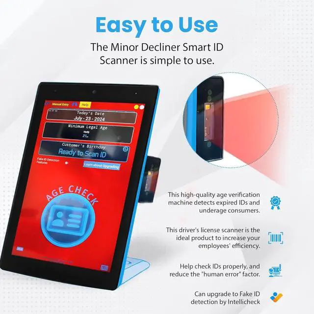 Alt view image 3 of 4 - Minor Decliner Smart ID Scanner - Detects Expired IDs and Underage Customers - Can Upgrade for Fake ID Detection - Onyx Edition