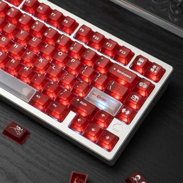 Alt view image 3 of 5 - Red Clear Keycaps - 151 Keys Transparent Cherry Profile Keyboard Keycaps Backlit Crystal PC Keycap Set Custom Key caps 75 Percent Shine Through Mechanical Keyboard