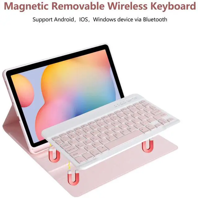 Alt view image 3 of 5 - Keyboard Case for Samsung Galaxy Tab S6 Lite 10.4 Inch 2022/2020, Galaxy Tab S6 Lite SM-P610/P613/P615/P619 Tablet Cover Case with Detachable Wireless Keyboard S Pen Holder, Pink