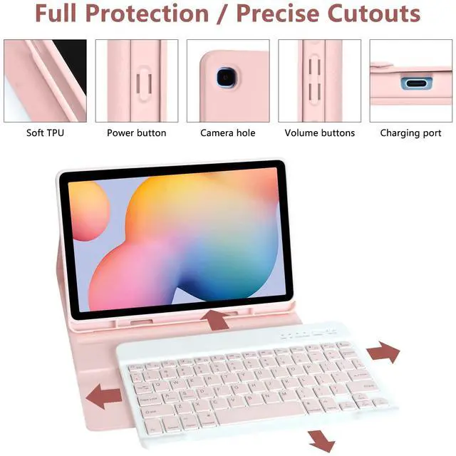 Alt view image 4 of 5 - Keyboard Case for Samsung Galaxy Tab S6 Lite 10.4 Inch 2022/2020, Galaxy Tab S6 Lite SM-P610/P613/P615/P619 Tablet Cover Case with Detachable Wireless Keyboard S Pen Holder, Pink