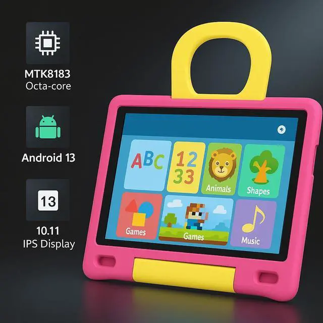 Alt view image 2 of 5 - NOBKLEN 10.1 Inch Kids Tablet with Shockproof Case | Android 14, 64GB+8GB RAM, 12H Battery | Parental Control, Google Kids Space & Preloaded Educational Apps | WiFi 6, HD Display, Ages 3-12