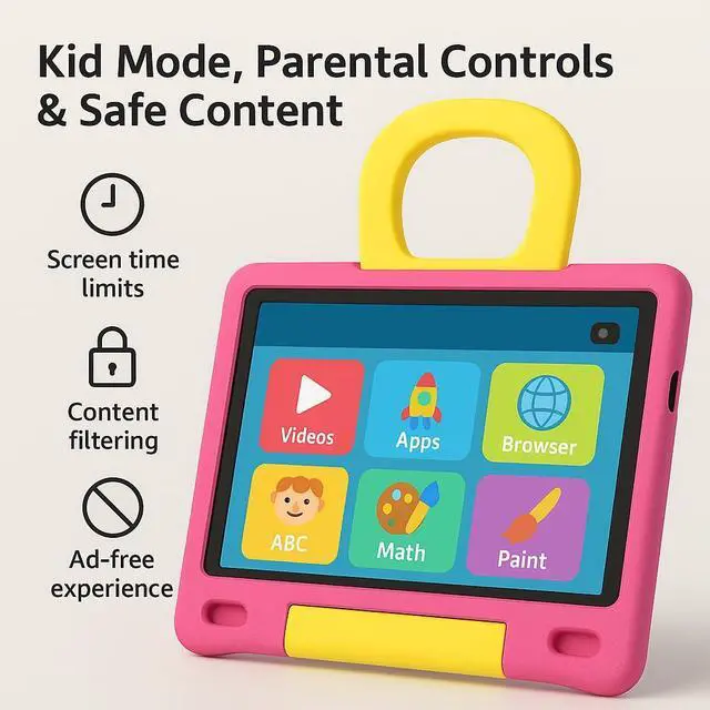 Alt view image 3 of 5 - NOBKLEN 10.1 Inch Kids Tablet with Shockproof Case | Android 14, 64GB+8GB RAM, 12H Battery | Parental Control, Google Kids Space & Preloaded Educational Apps | WiFi 6, HD Display, Ages 3-12
