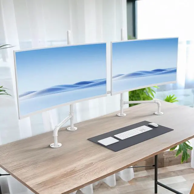Main image of Computer Monitor Arms, White Dual Monitor Stand for 2 Screens, Heavy Duty Fully Adjustable Steel Desk Mount for 13-30 Inch Screens, Ergonomic Office Stand with Cable Management
